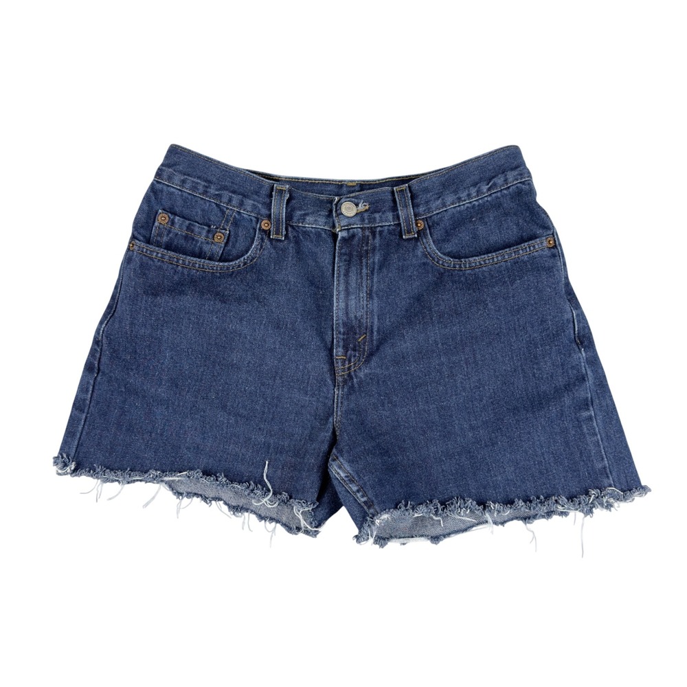 Y2K Levi's 577‎ Shorts Women's 10 Jorts Blue Cutoff USA Dark Wash Denim Frayed